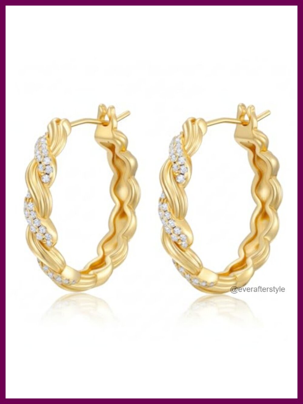 Gold Plated Twisted Hoop Earrings for Women - 25mm Cubic Zirconia Hinged